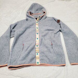 Burton Gray Coral Fleece Hooded Cardigan Women Medium Winter Cozy Casual Gorp